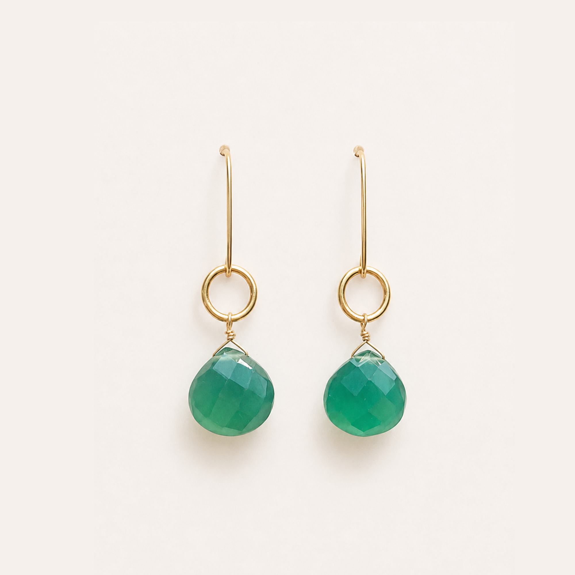 Green Onyx & Gold Earrings