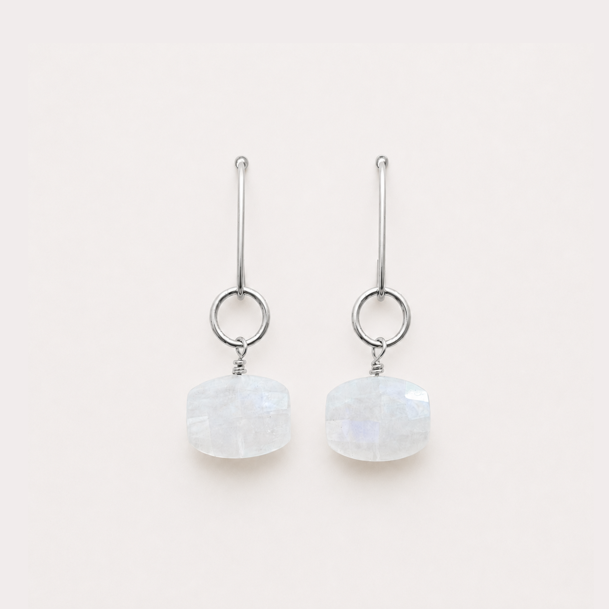 Rainbow Moonstone & Silver Luna Earrings