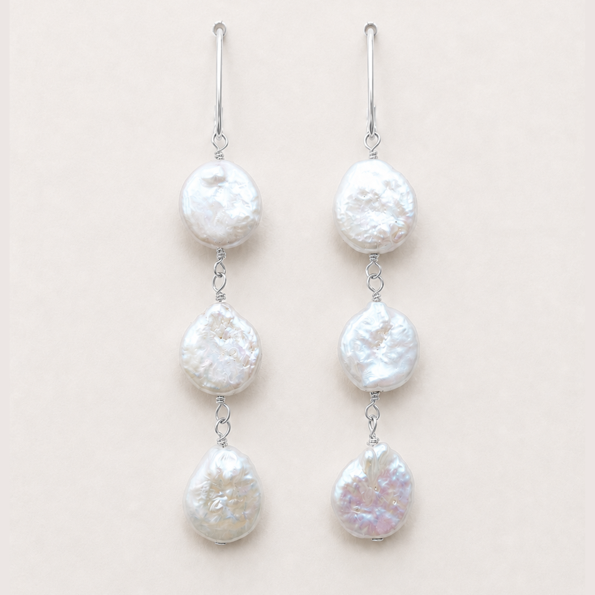 Cascading Freshwater Coin Pearl & Silver Earrings