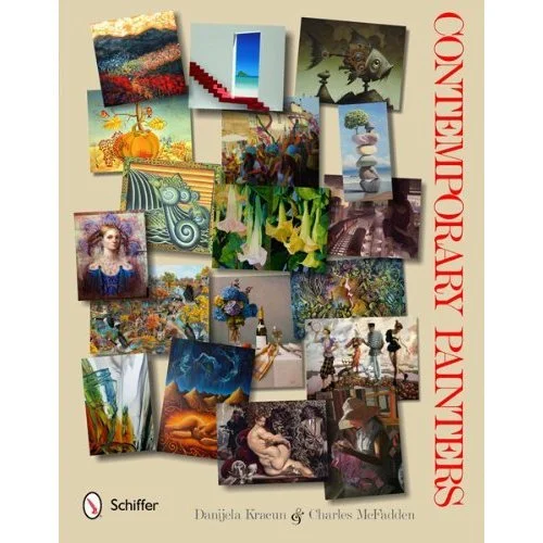 Book cover titled 'Contemporary Paintings' with various colorful artworks and paintings arranged in a collage pattern.