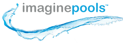 Imagine Pools logo with a blue dolphin leaping through a stylized splash of water