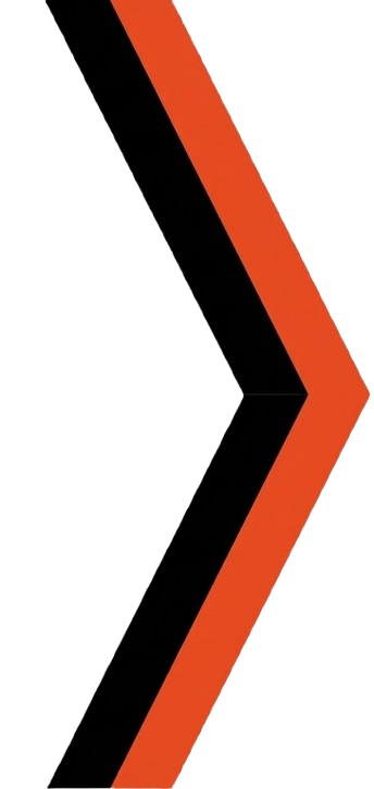 Colorful geometric arrow design with black, orange, and yellow segments.