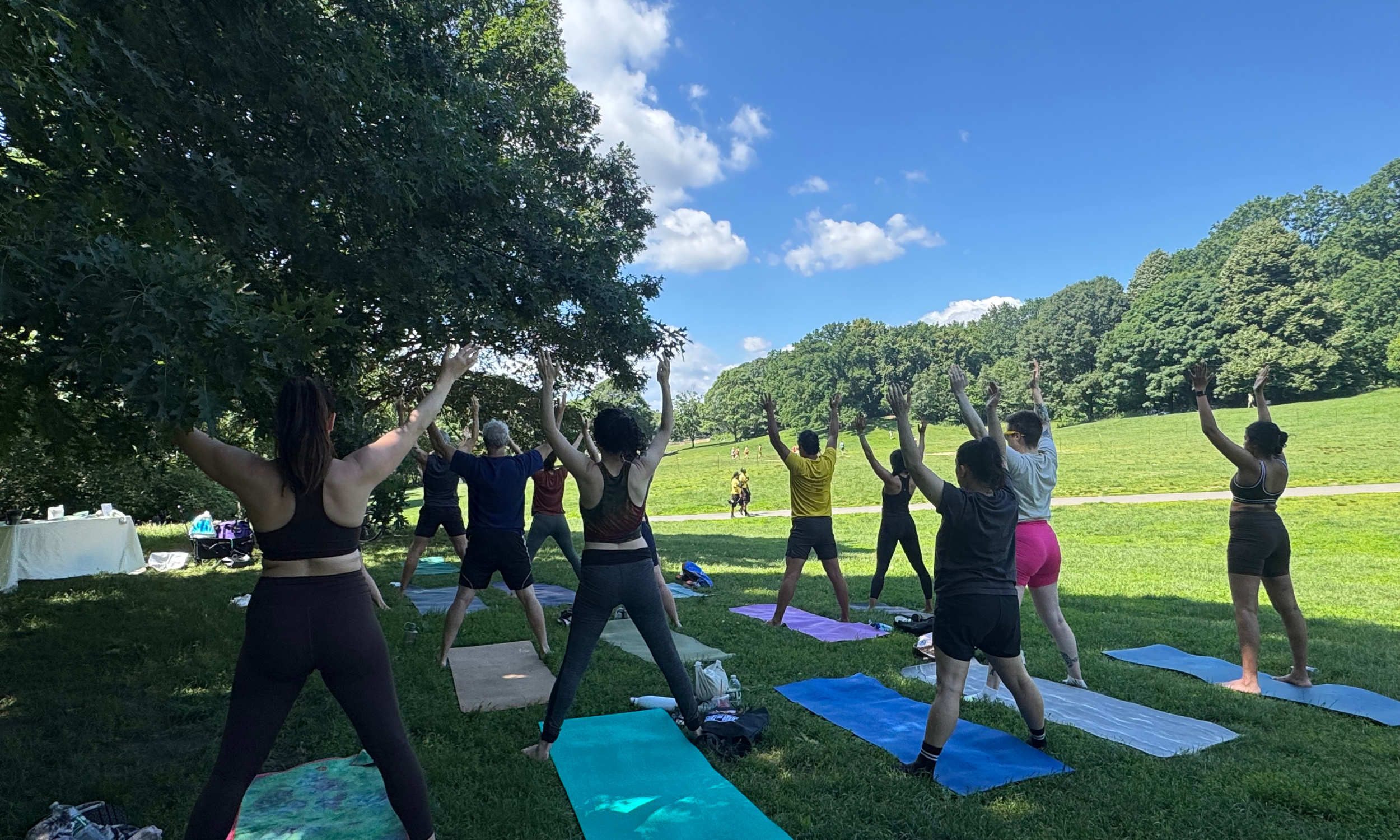 Tabitha Anderson facilitating yoga & sound during summer outdoors in Prospect Park, Brooklyn.