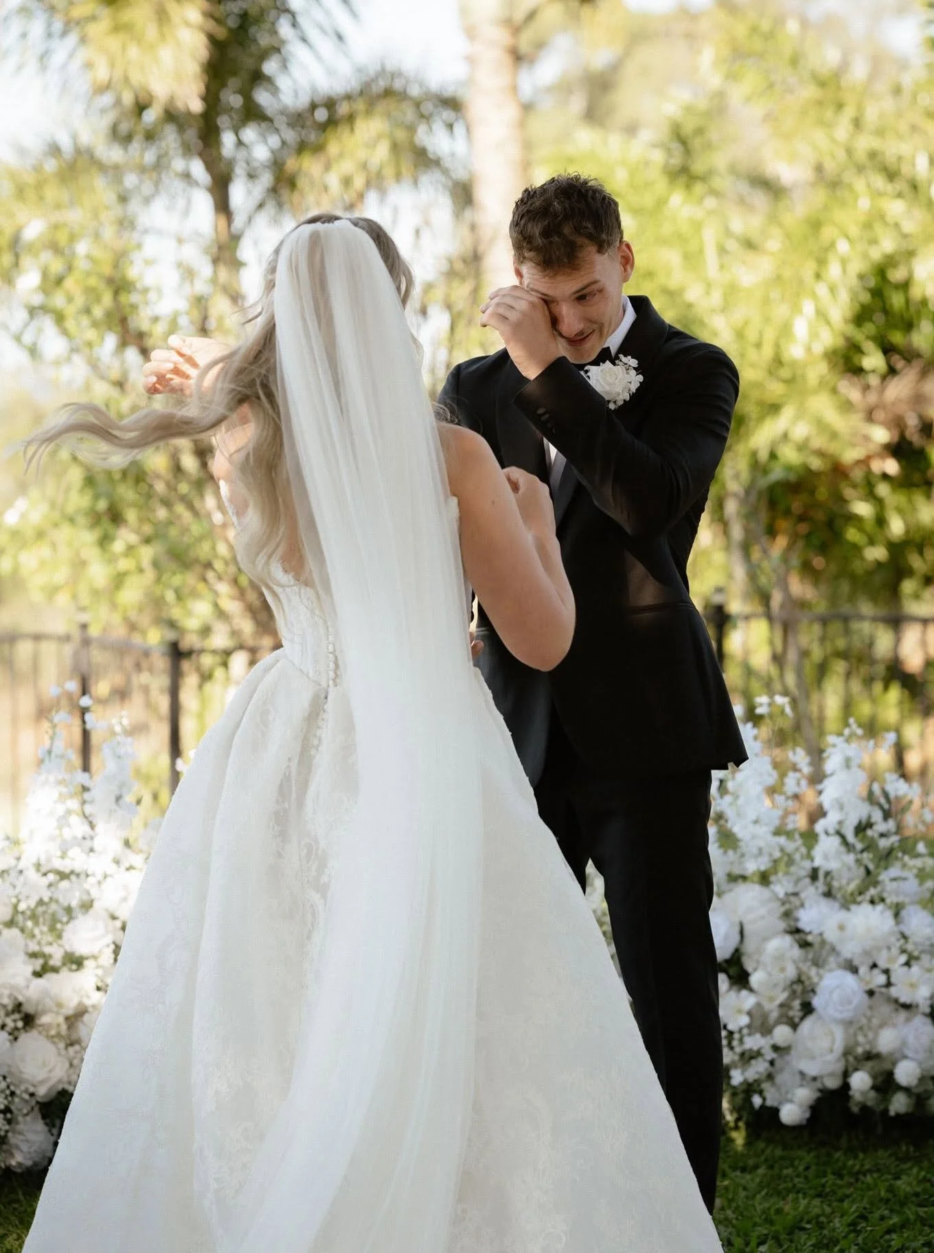 Groom becoming emotional during his outdoor wedding ceremony on Queensland's Capricorn Coast.