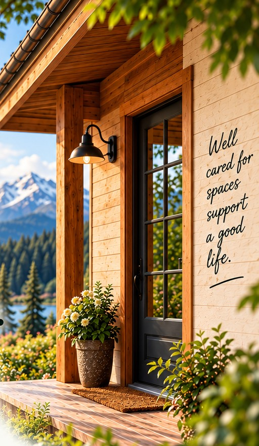 Illustrated timber porch: Well cared for spaces support a good life.