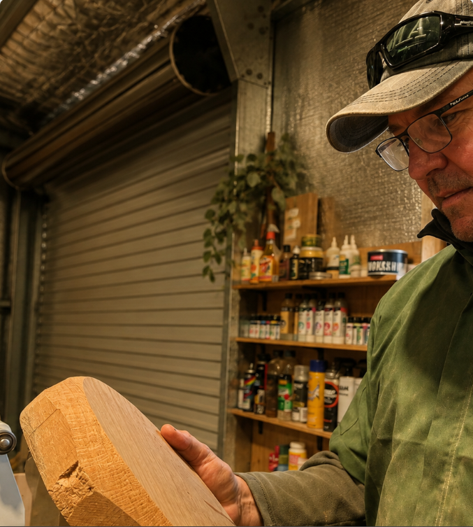 Jamie working with timber in his Tamworth NSW workshop.