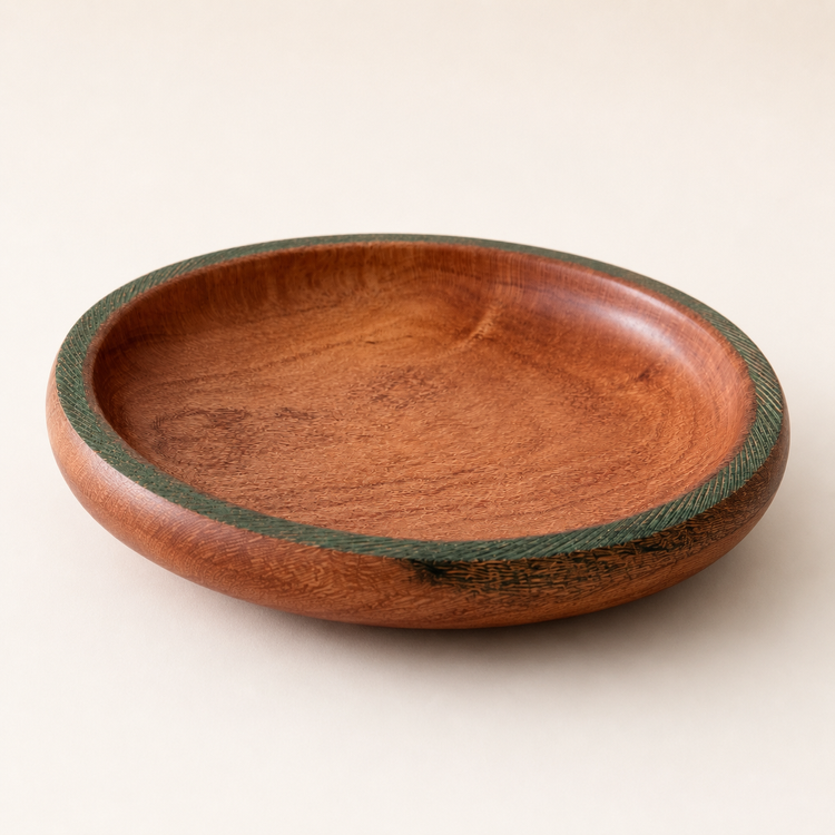 Olive Green Turned Bowl in Silky Oak with olive green rim