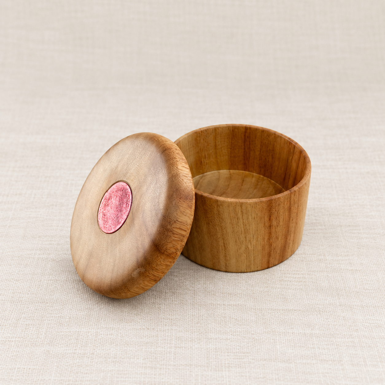 Open Camphor Laurel trinket box with removable chameleon insert lid and timber storage compartment