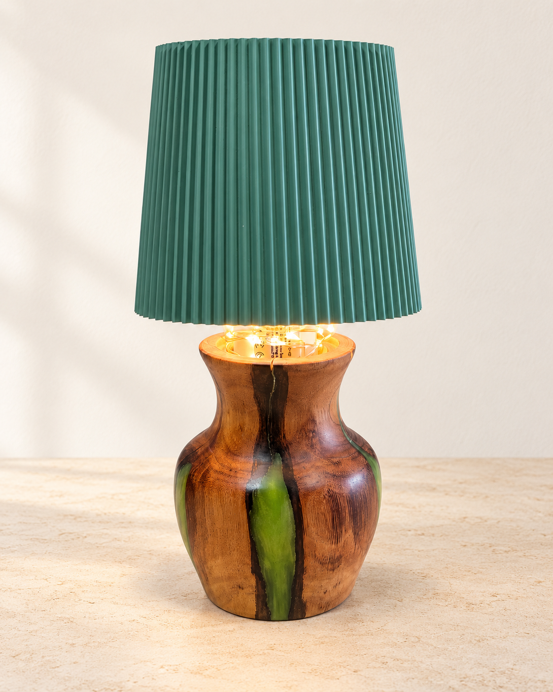 Timber and resin lamp with green shade — Lighting collection