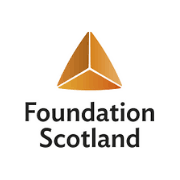 Foundation Scotland logo featuring an orange geometric triangular icon above black text