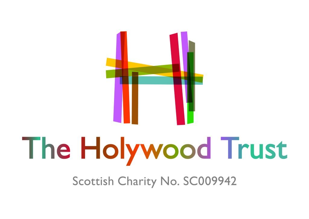 The Hollywood Trust logo with colorful overlapping film strips and text reading Scottish Charity No. SC009942
