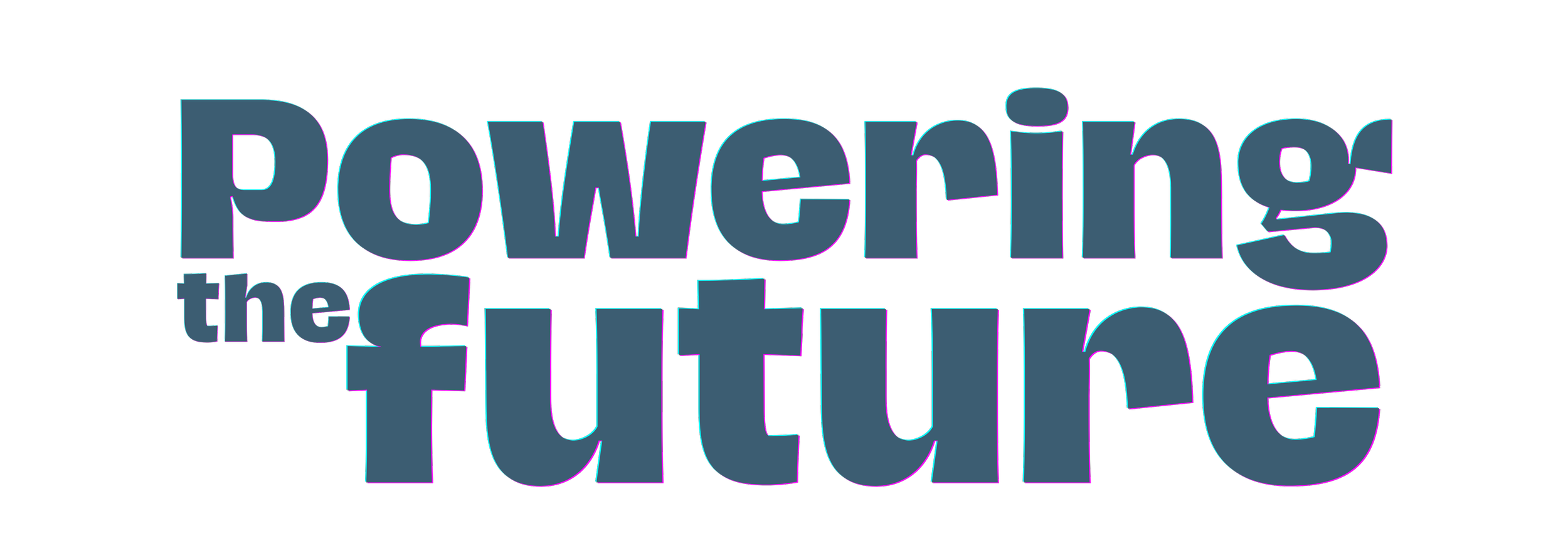 Bold 3D text reads "Powering the future" on a black background.