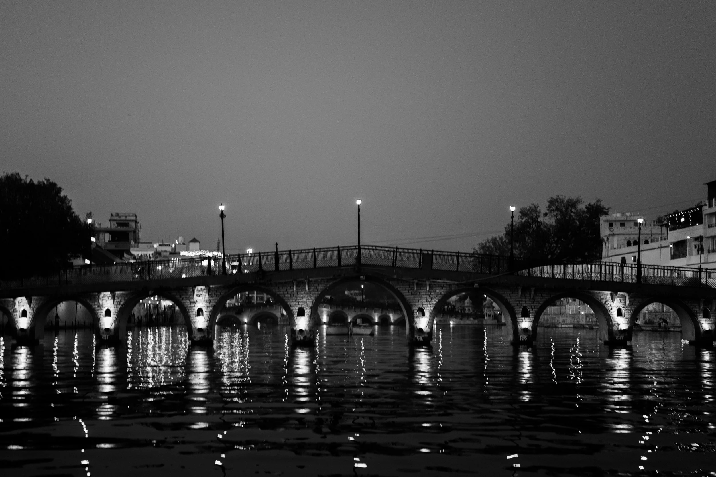 The bridge with its lamps lit · 14 December, 5:38 pm