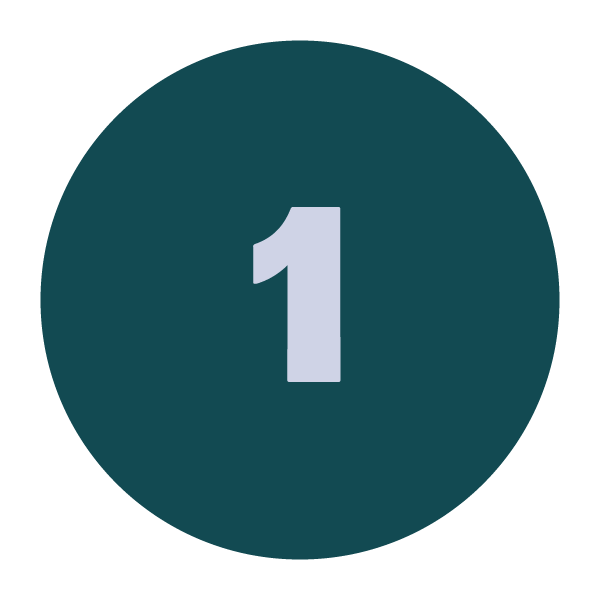 Vaalean sininen numero yksi ympyrässä, taustalla tummanvihreä.