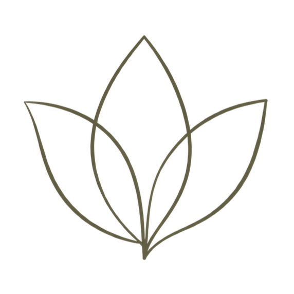 Ein minimalistisches, stilisiertes Pflanzen- oder Blätterdesign mit mehreren geschwungenen Blättern.