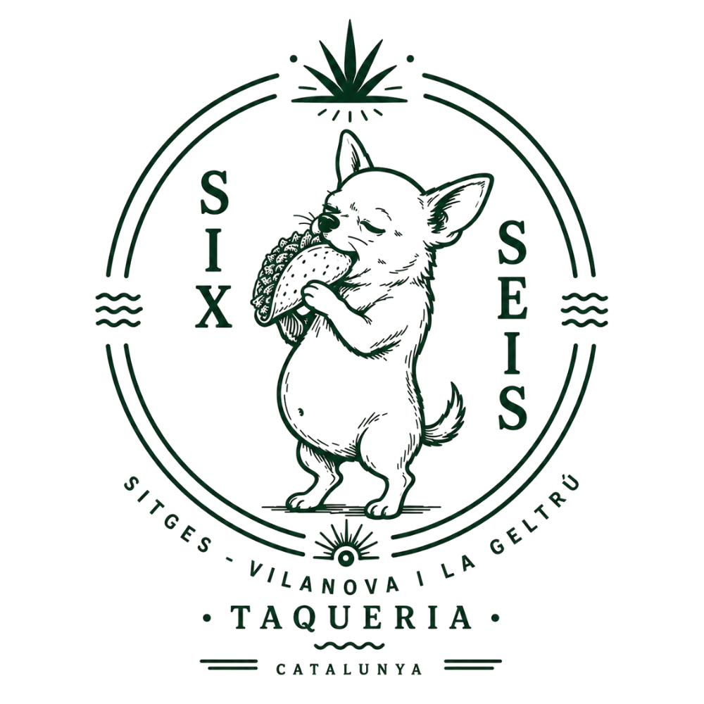 Six Seis Taquería Vilanova i la Geltrú logo with a Chihuahua holding a taco