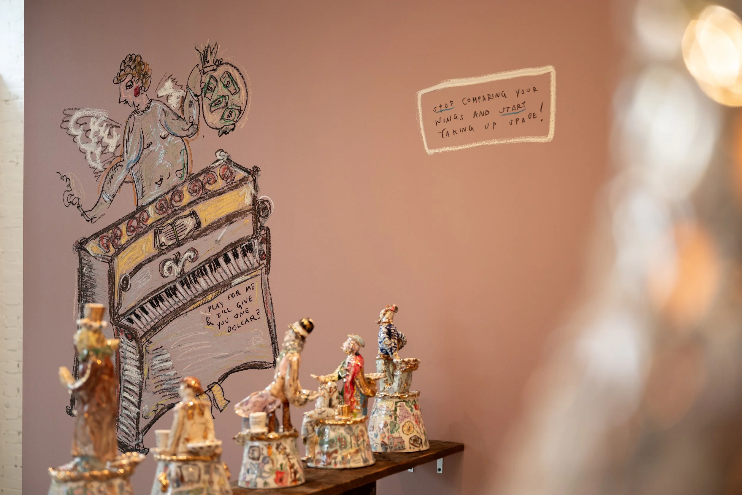'Would an Angel Apologize for Spilling Champagne?' exhibition shot