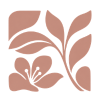 Fleurs et feuilles stylisées de couleur rose sur fond transparent.