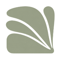 Forme abstraite avec cinq sections ovales de couleur gris vert clair.