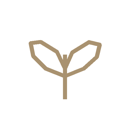 Simple line drawing of a small plant or sprout with two leaves.
