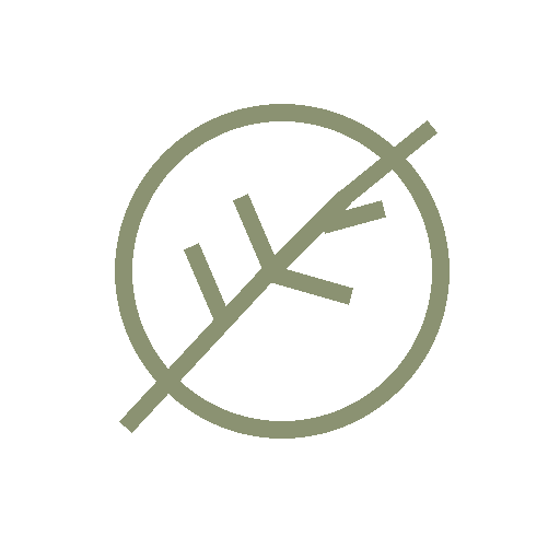 A minimalist icon with a circular border, a diagonal line crossing through the center, and the stylized letters 'UK' in the middle.
