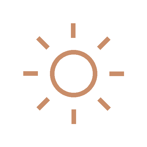 Simple sun icon with a circle and short lines radiating outward, representing sunlight or daytime.