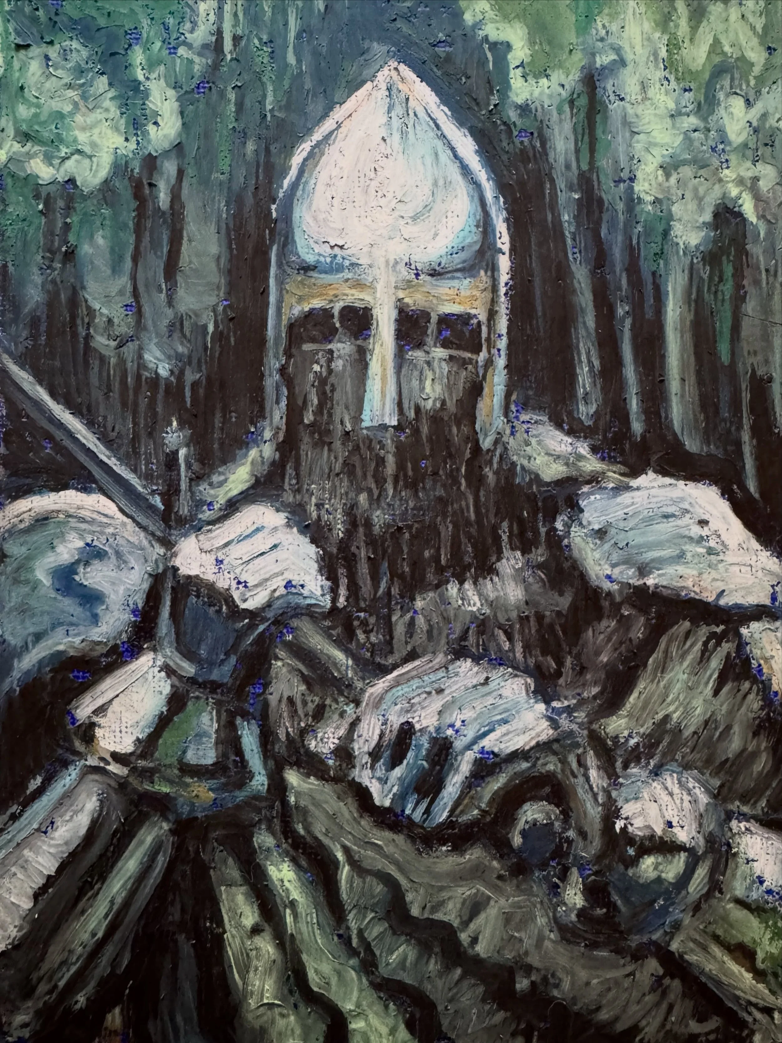 Small oil pastel sketch of an armored combatant from @cincinnati_barbarians at the renfaire 

5&rdquo; x 7&rdquo; oil pastel on canvas board
2026

#renfaire #buhurt #oilpastel #oilsketch #ohiorenaissancefestival