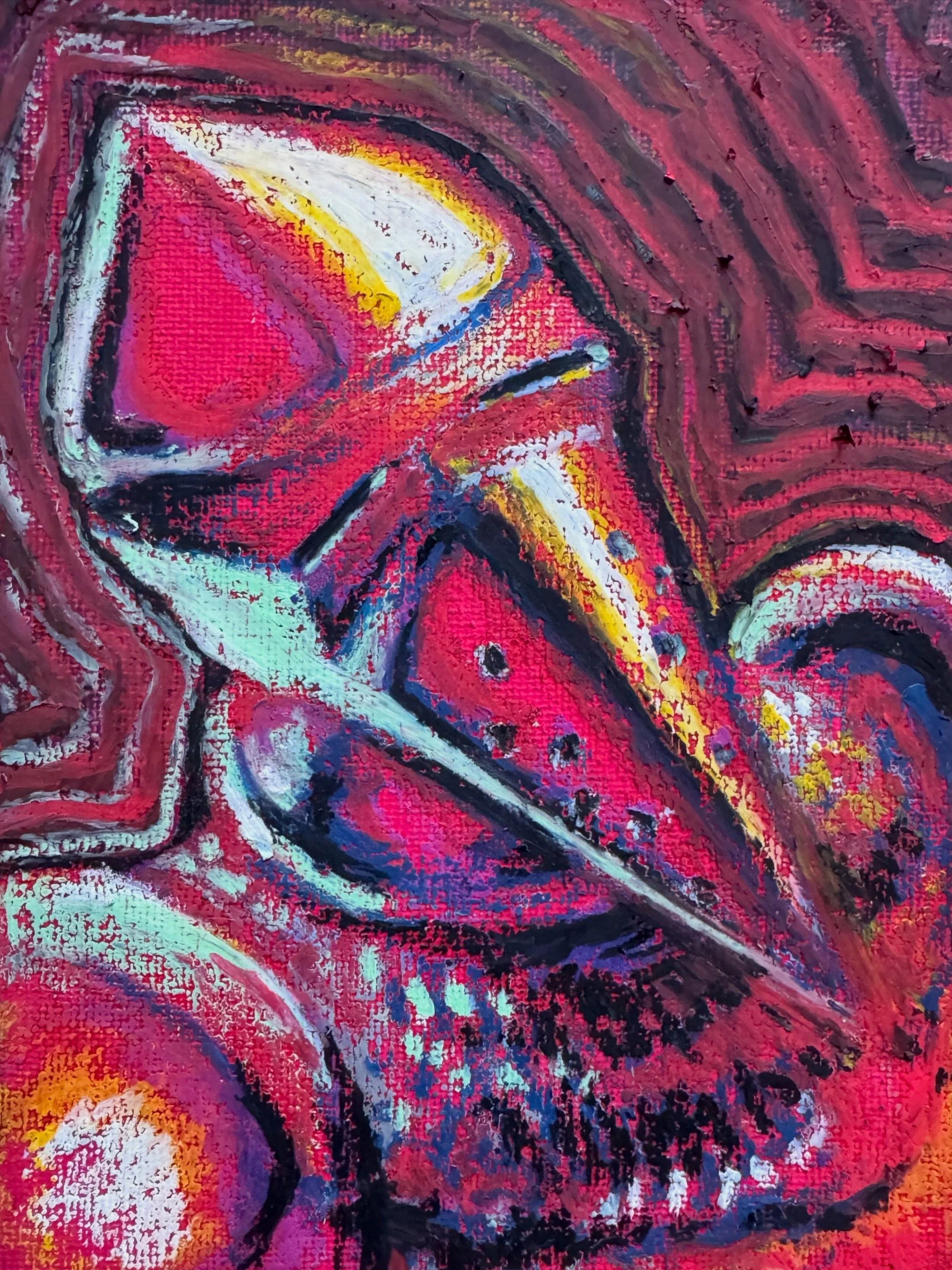 HOUNDSKULL HOUNDSKULL HOUNDSKULL

I guess this one already looked like all the sliders were maxed out. 

5&rdquo; x 7&rdquo; oil pastel and gouache on canvas board
2026

#houndskull #darkfantasyart #oilpastel #sketch #armor
