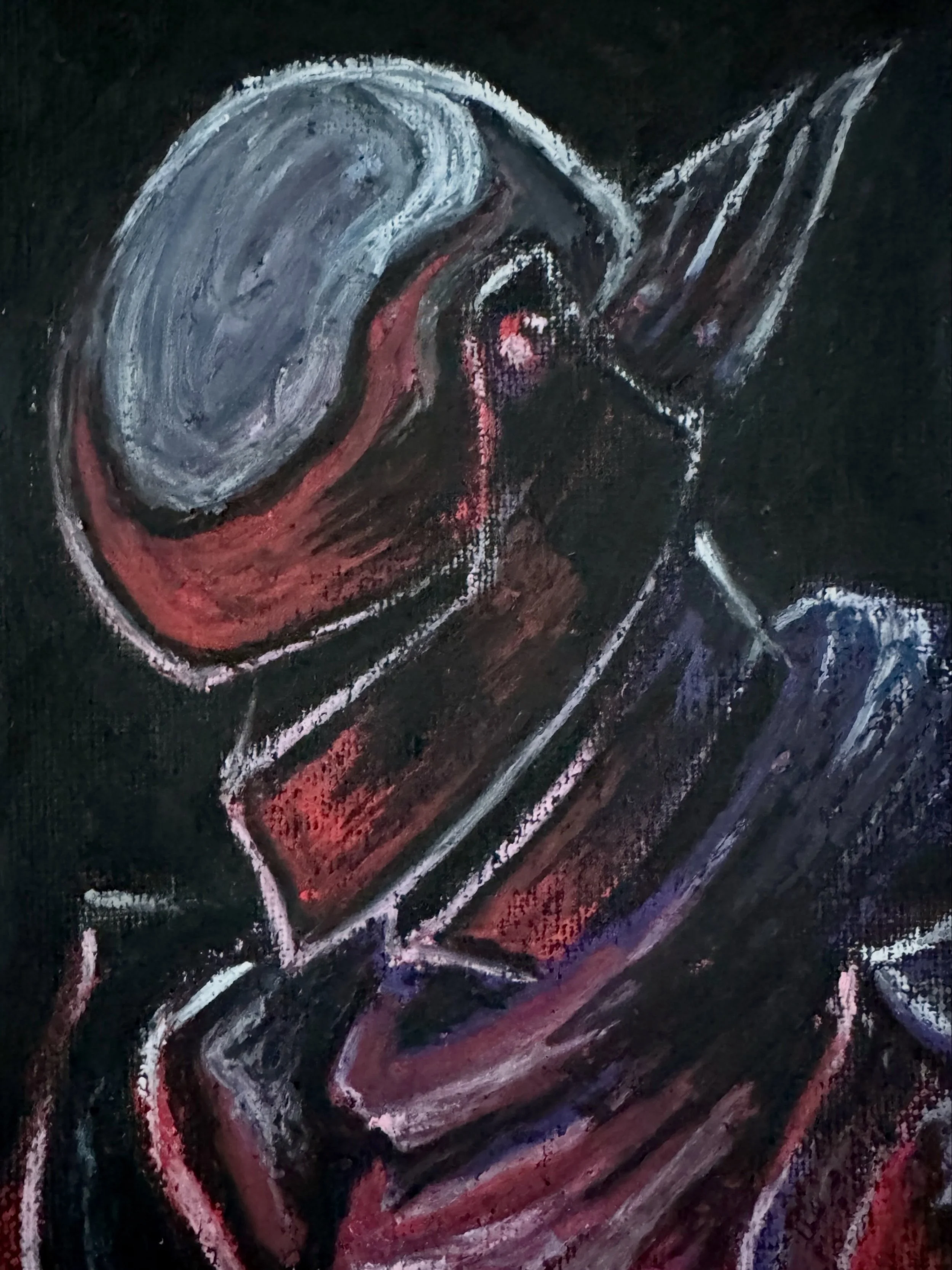 Sallet 

5&rdquo; x 7&rdquo; oil pastel on canvas board
2026

#sallet #oilpastel #oilsketch #armorart #fantasyart
