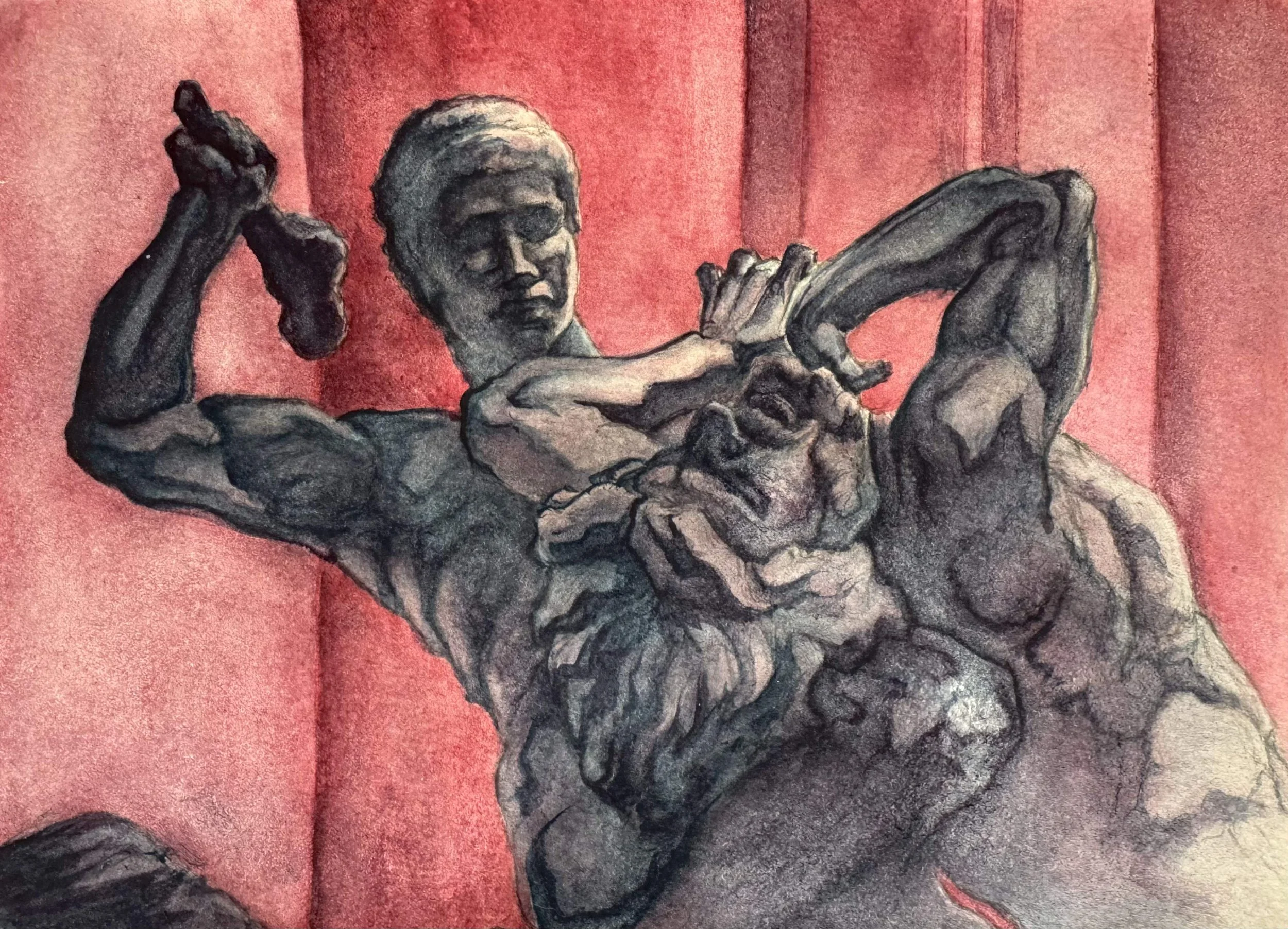 Theseus Slaying the Centaur Bianor - 5.75" x 8", watercolor, 2025