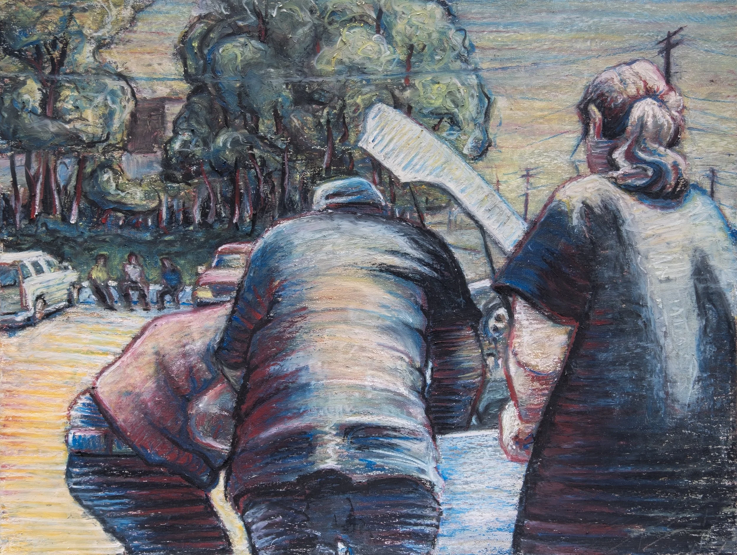 The Mechanics - 12" x 16", gouache and oil pastel, 2024