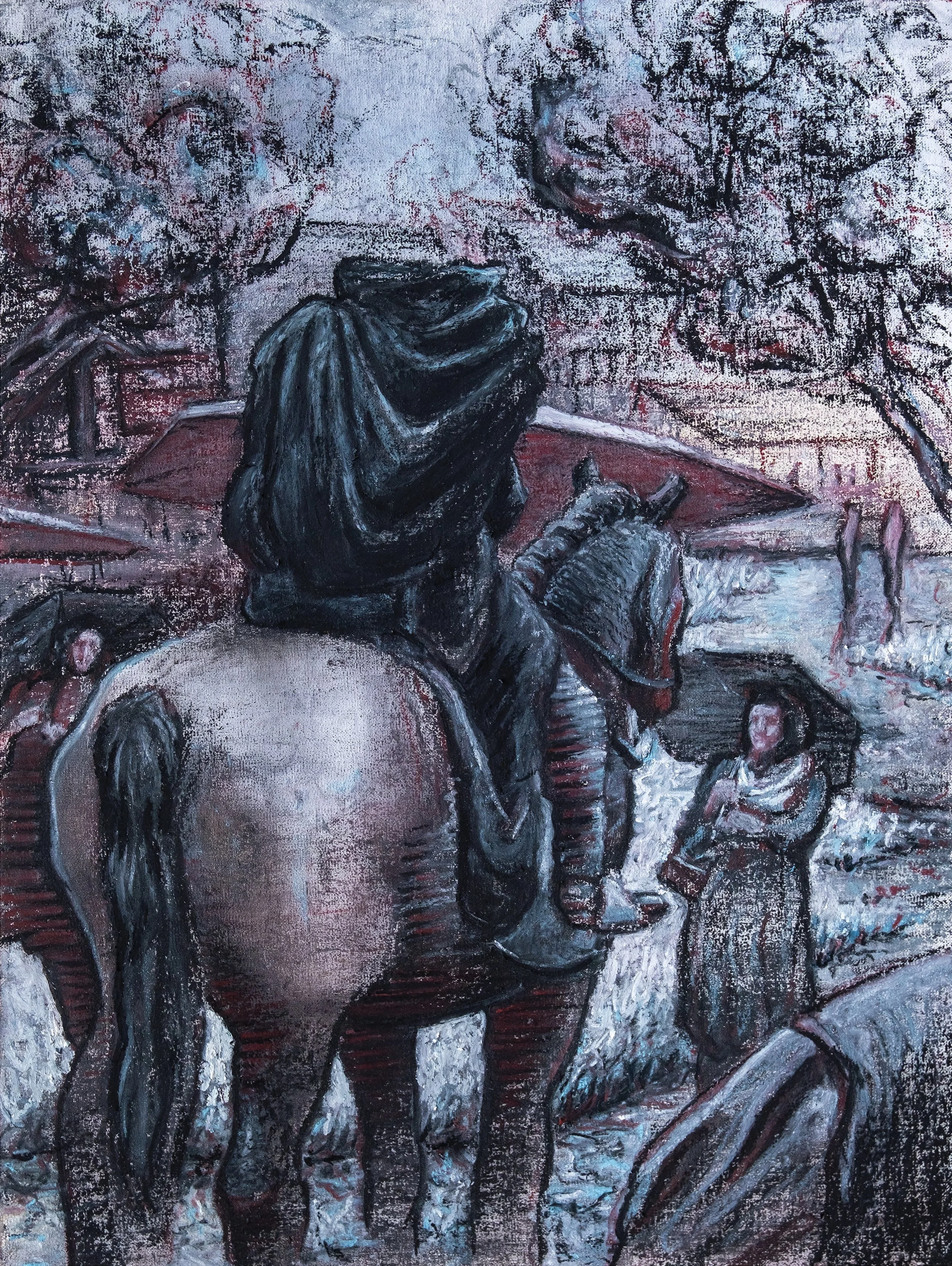 Headless Horseman - 12" x 16", gouache and oil pastel, 2024