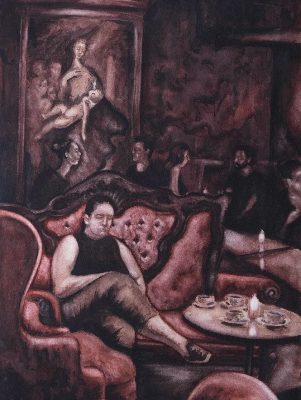 Red Café - 12" x 16", gouache, 2024