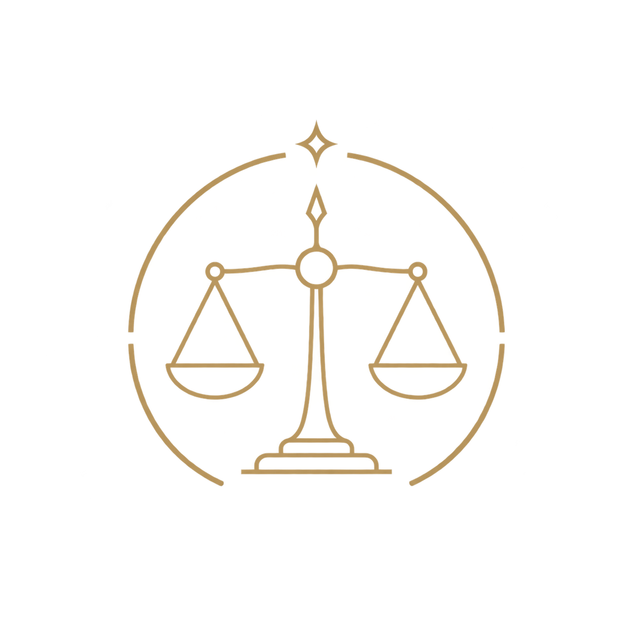 Golden scales of justice inside a circle