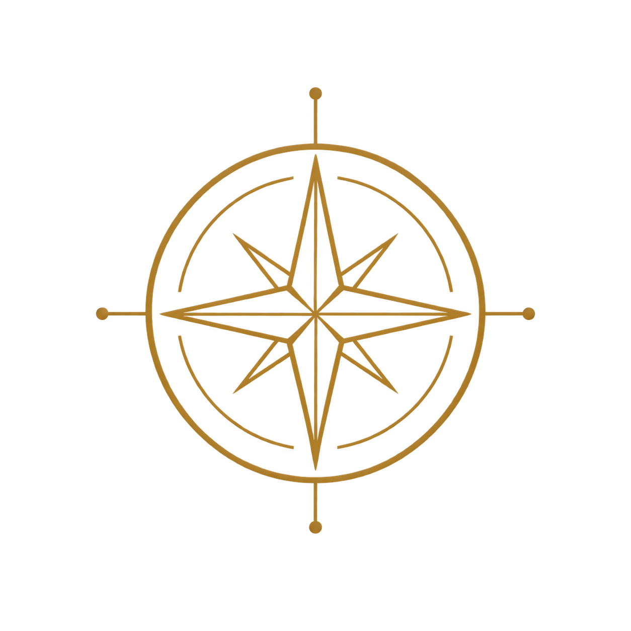 Gold and red illuminated compass rose with a black background.