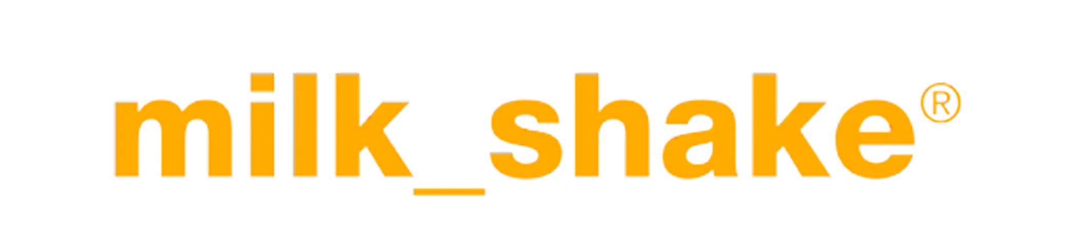 Close-up of the orange and white logo for 'milkshake' with the registered trademark symbol