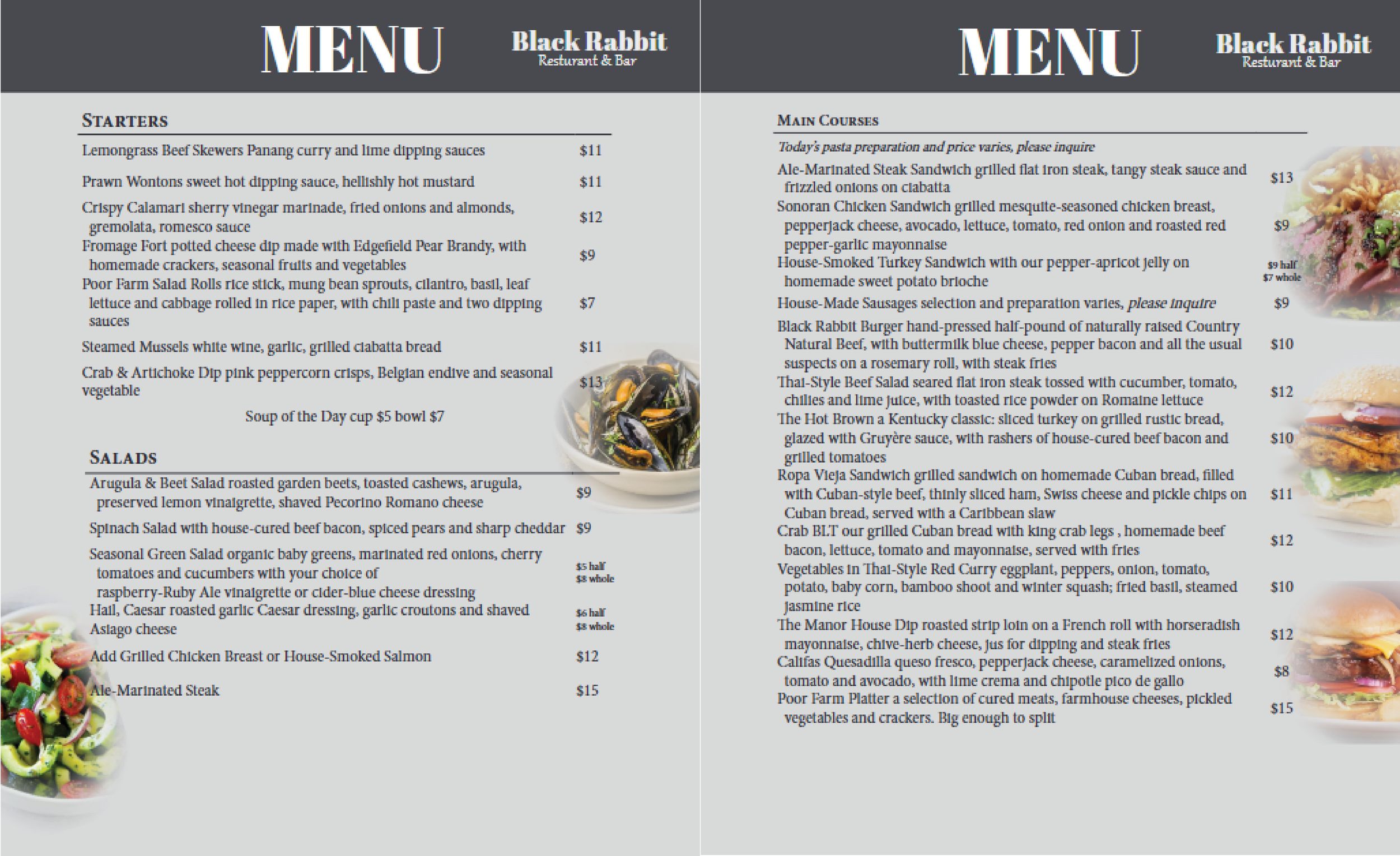 Menu for Black Rabbit Restaurant