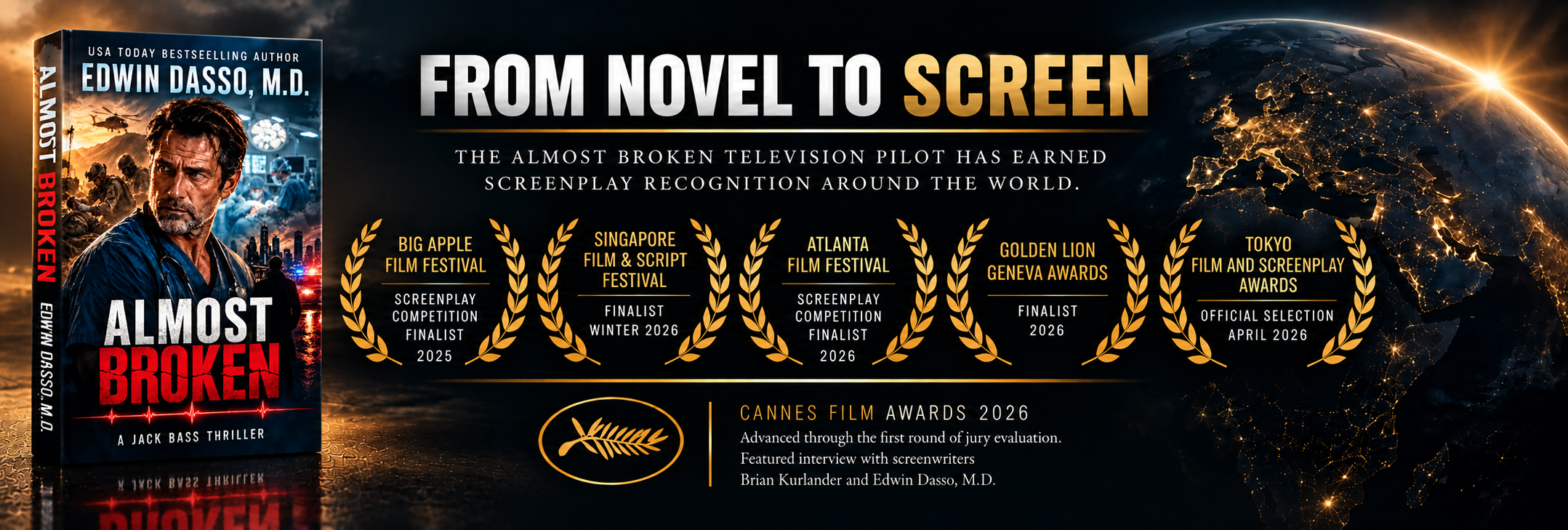 Almost Broken novel and television pilot script, illustrating the Jack Bass story's development from book to screen.