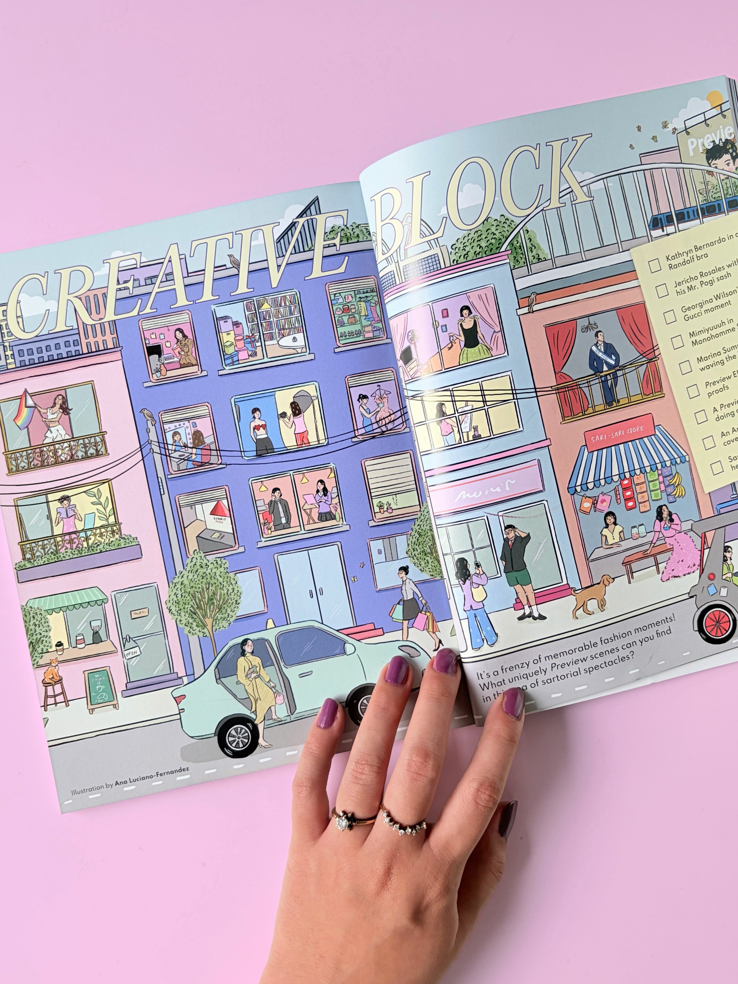 Been so excited to share this illustration for @previewph &lsquo;s 31st anniv issue. The team collaborated in creating a seek-and-find style editorial of different iconic Preview scenes over the past years and I had so much fun drawing them! 🫣

I gr