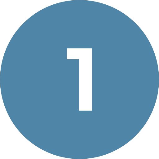 Blue circular badge with white number '1' in the center.
