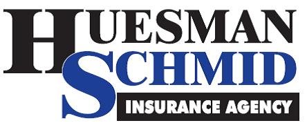 Logo for Huesman Schmid Insurance Agency with the names in black and blue text.