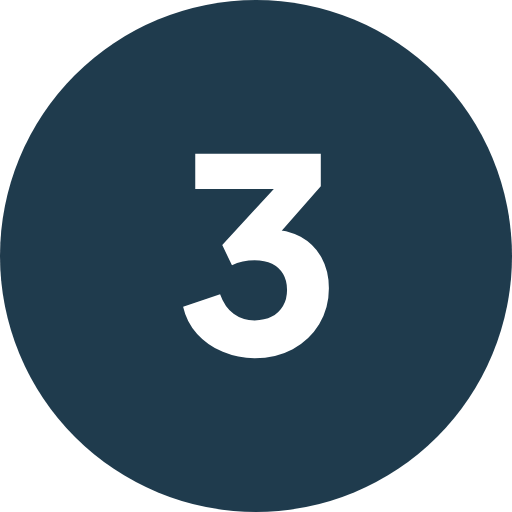 Number three inside a dark blue circle.