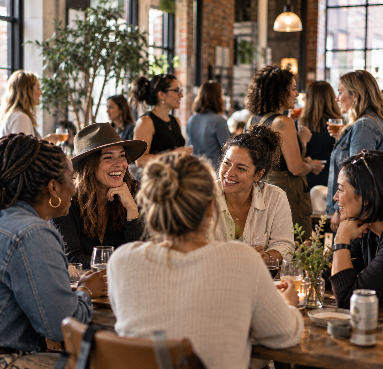 A group of women connecting and sharing conversation at a casual community gathering