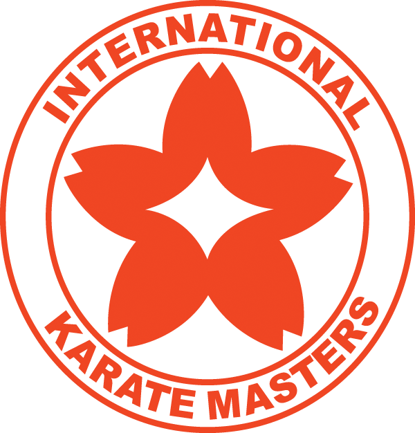International Karate Masters logo with a red flower-like symbol and text in a circular design.