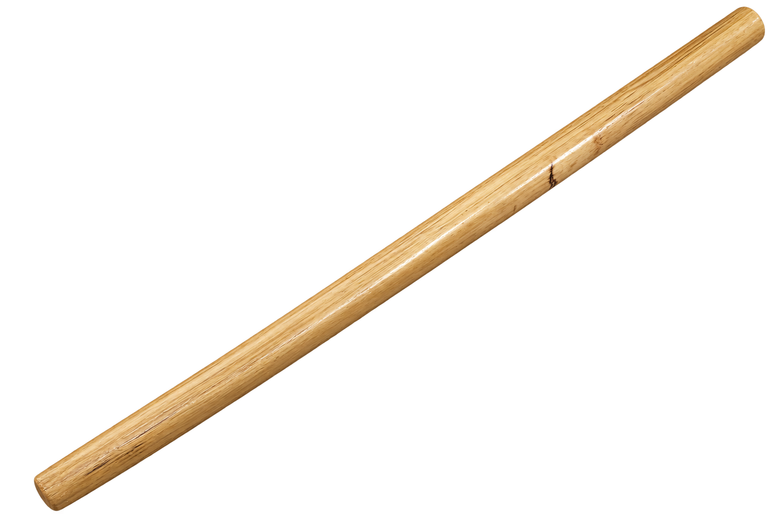 Close-up of a light-colored wooden rolling pin on a black background.