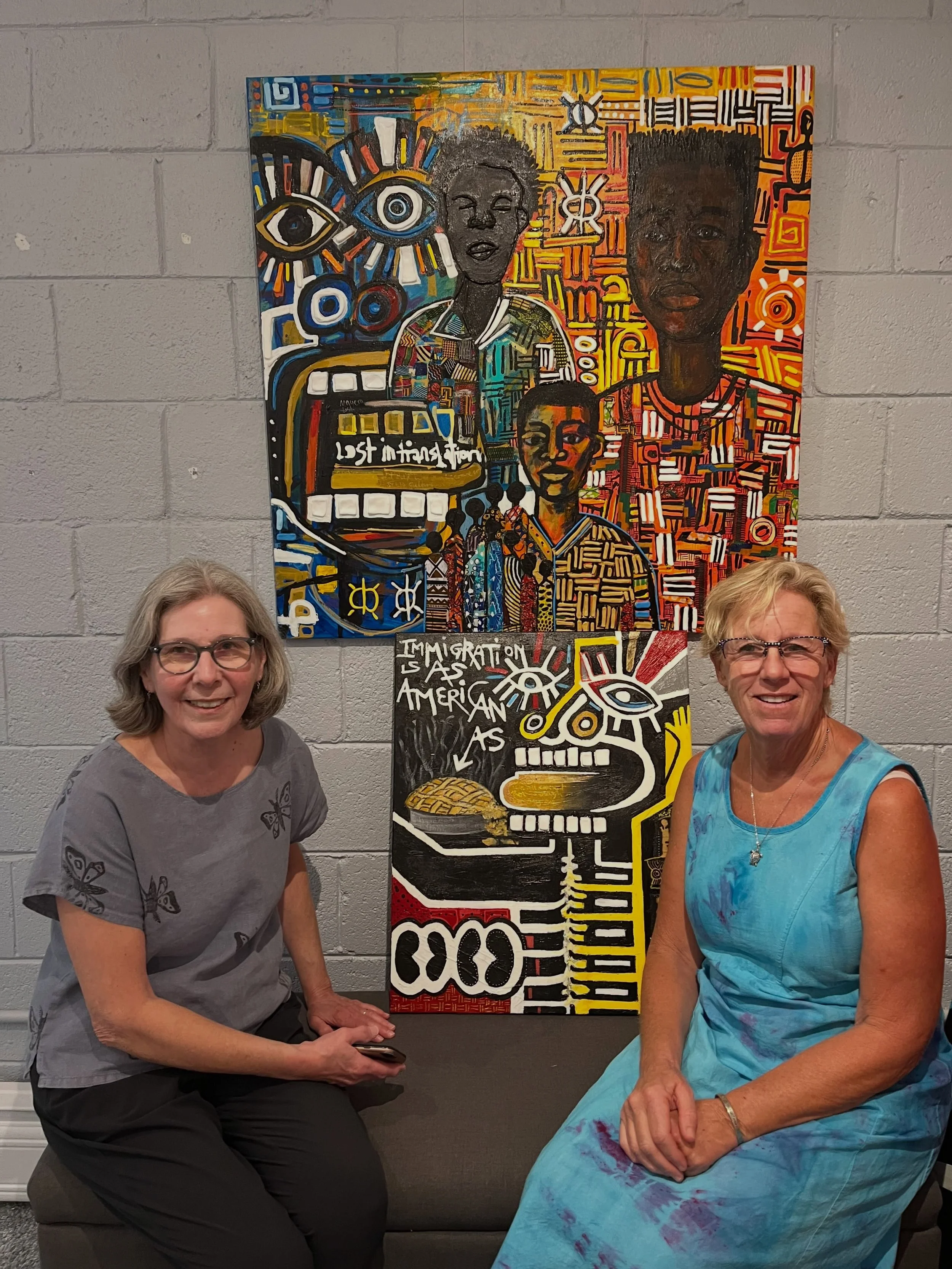 Mary and Martha stopped by the Studios today. Martha is in town from NC and Mary wanted to bring her to Idylwood to show her around. So touched that Mary would pick our special place to share with her friend! They both loved Kwaku&rsquo;s art of cour