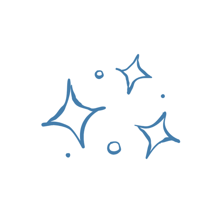Zeichnung von meinen Sternen und kleinen Kreisen in blau auf schwarzem Hintergrund.