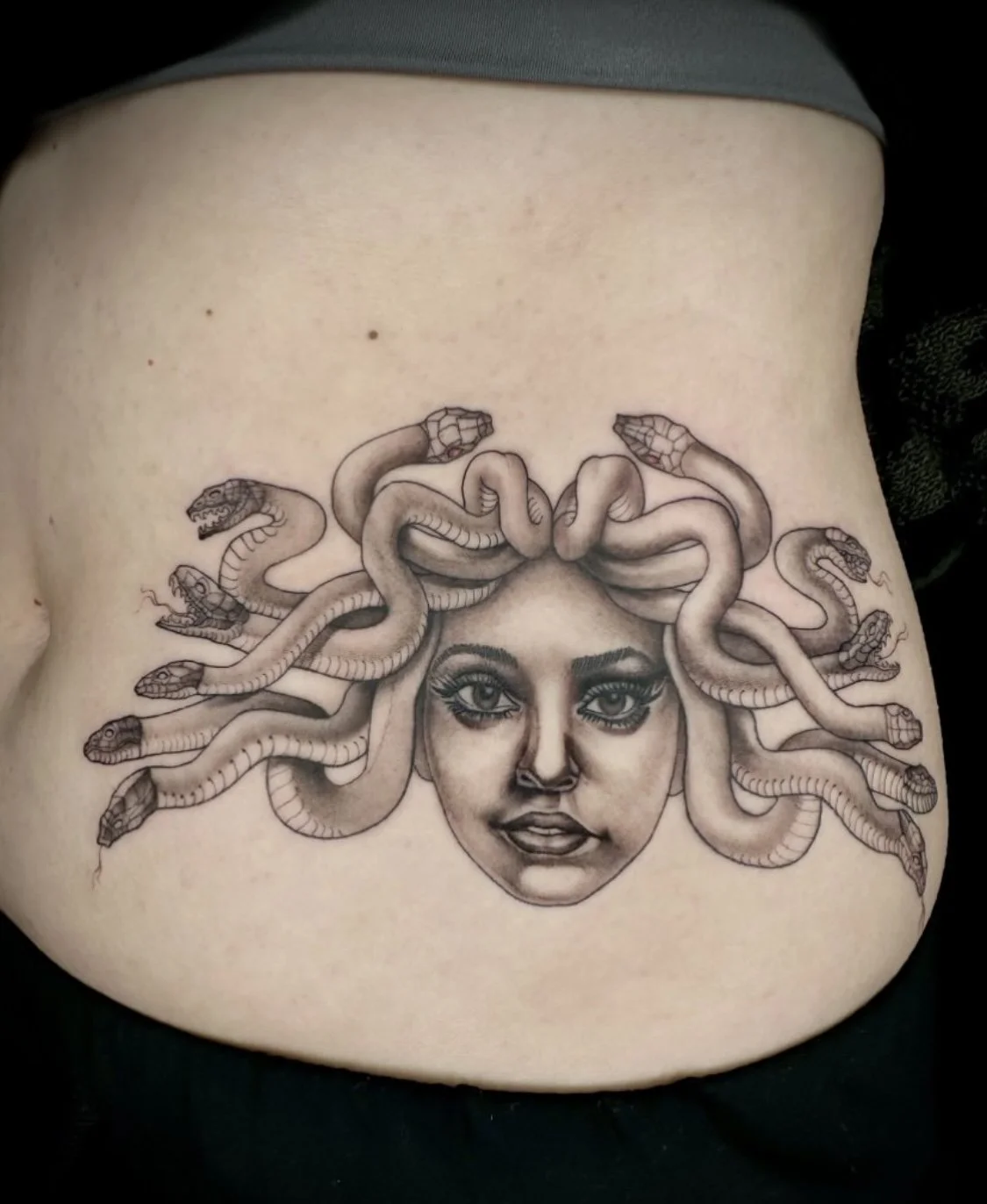 Black and grey Medusa tattoo by Gonzalo Chavez