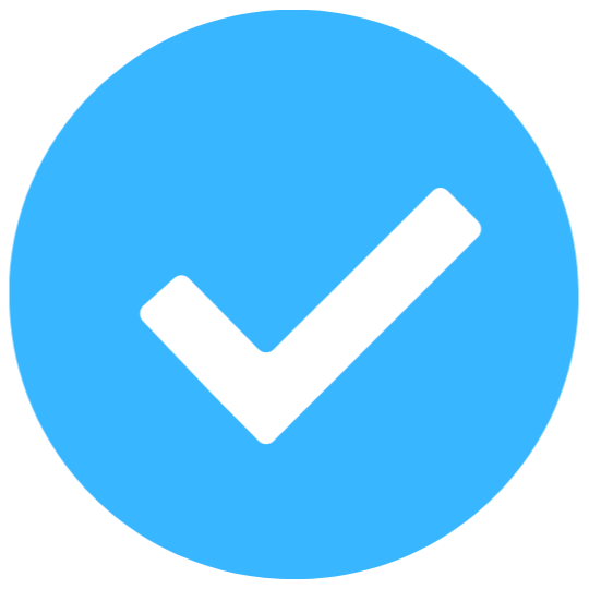 Blue circle with a black check mark in the center.