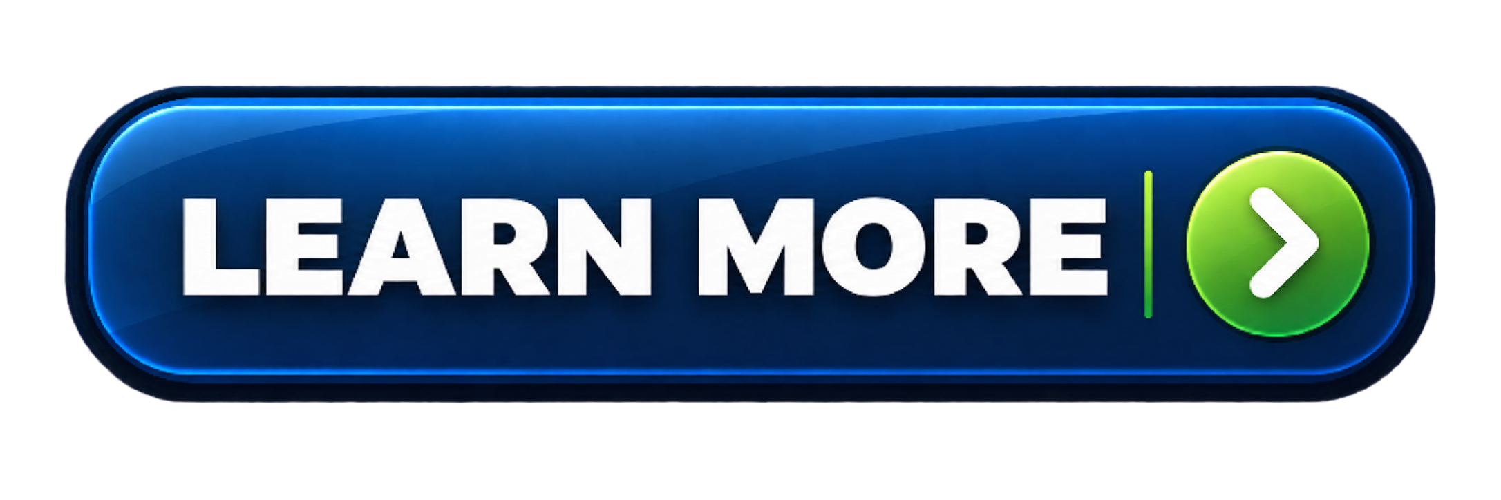 Blue button with white text saying 'LEARN MORE' and a green circle with a white arrow on it.